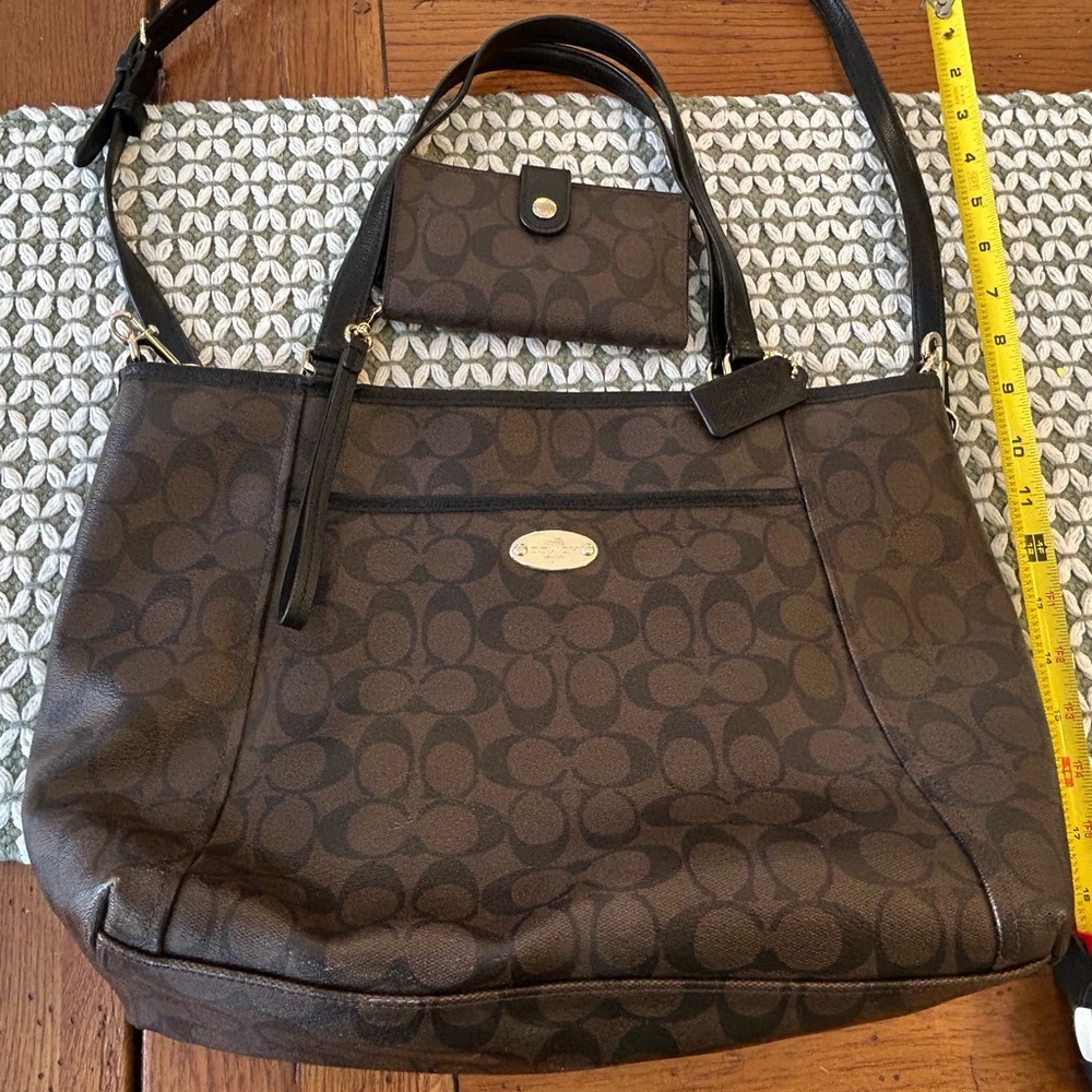 Coach brown and black Tote Bag with Matching Wallet shoulder and long strap